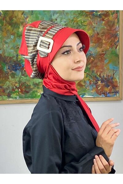 BUTİKAMBAR Wheel of Fortune Red Large Plaid Scarf Hijab Hat