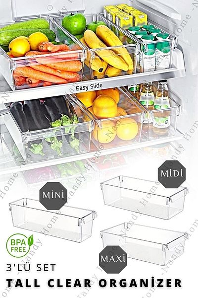 BOZHOUSE Set of 3 Tall Clear Refrigerator Cabinet Organizer Tall