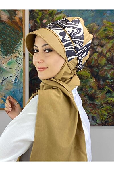 BUTİKAMBAR Shiny Zebra Dark Milk Coffee Buckle Hijab Hat Shawl