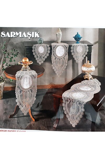 ALACA AVM Kordone Sarmaşık Kadifeli 5 Parça Fransız Güpürlü Salon Takımı