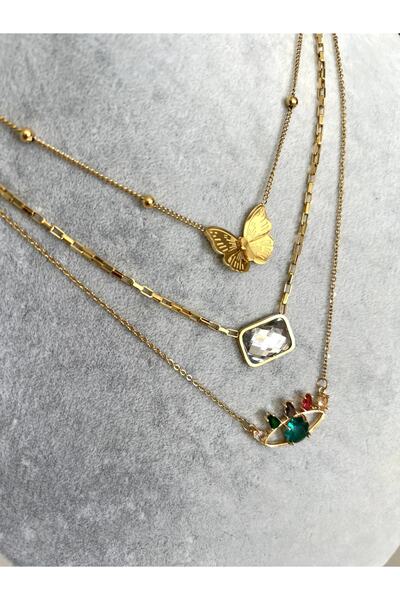 SU PERİSİ TAKI BİJUTERİ Çelik Gold Kelebek Model Kolye