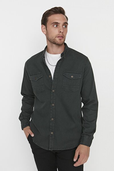 Trendyol Collection Khaki Metal Button Jeans Shirt Tmnss20Go0104
