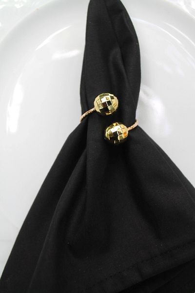 Emtory Home 6 Pieces Golden Disco Napkin Rings with Metal Ring - Gold Napkin Rings