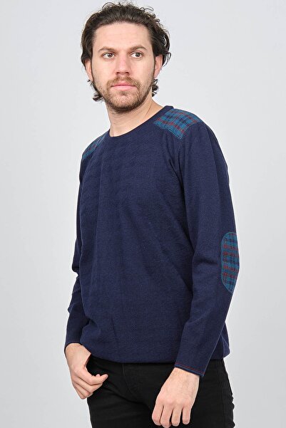 Desen Triko Ανδρικό πουλόβερ από καθαρό μαλλί με λαιμόκοψη V 0246538 Navy Blue