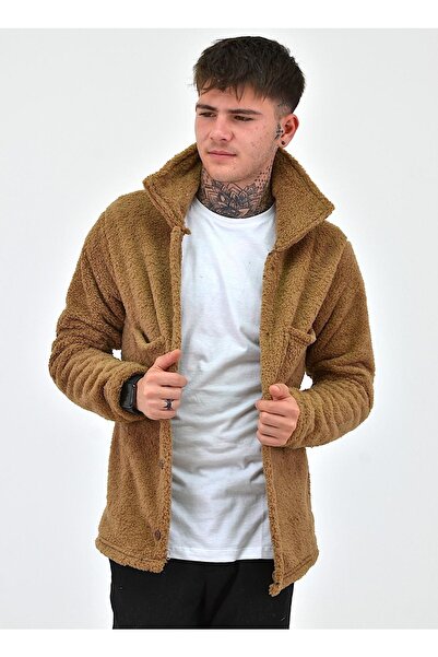 ModaTEKS Cardigan unisex din fleece de pluș maro amar