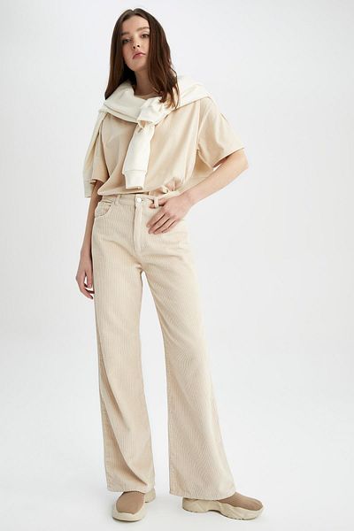 DeFacto Wide Leg Velvet Long Length 100% Cotton Trousers Y9872az22wn