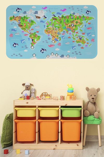 HARGE Educational World Map World Atlas Children's and Baby's Room Wall Sticker