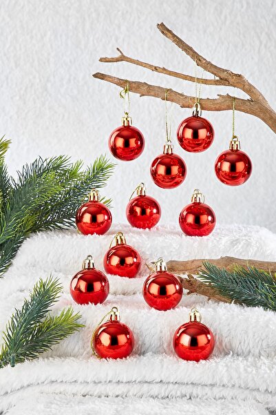 Waldern Yılbaşı Çam Ağacı Süsü Kırmızı 4 Cm 12 li Cici Top