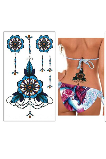 HelloBeautiful Tatto Su Geçirmez Geçici Dövme Göğüs Bel Dövmesi Mavi Lotus 24...