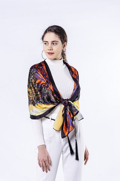 Nomads Felt Pure Silk Scarf| 55x180 cm| Van Gogh Olive Trees| Nomads Felt