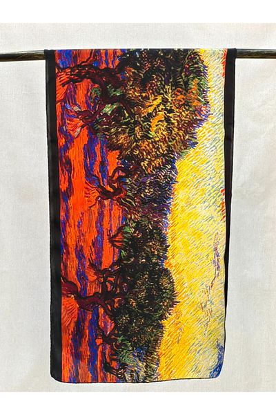 Nomads Felt Pure Silk Scarf| 55x180 cm| Van Gogh Olive Trees| Nomads Felt