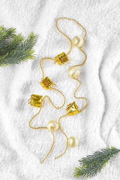 Waldern Christmas Pine Tree Chain Ornament Gift Package - Cici Ball 120cm Gold