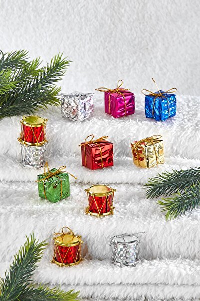 Waldern Πακέτο στολιδιών Χριστουγεννιάτικου Πεύκου 12 τεμαχίων 6 τύμπανα + 6 πακέτα δώρων