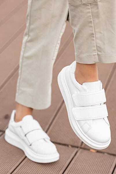 BOUIS Women's White Daily Double Band Flexible Orthopedic Sole Sneakers Sturdy Lightweight Walking Sports Shoes