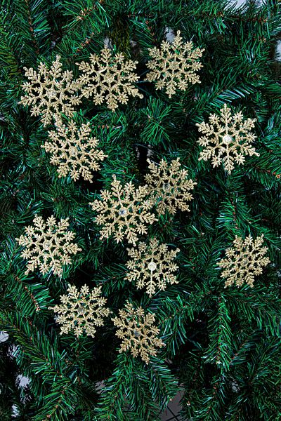 Waldern Treyyshp Christmas Pine Tree Patterned Ornament Glitter Snowflake - Set of 12