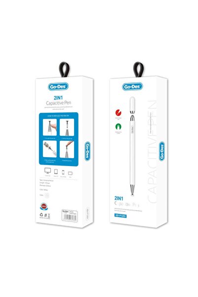 Go-Des Go Des Gd-p1203 Tüm Cihazlar Ile Uyumlu Dokunmatik Kalem Passive 2 In 1 Yazı & Çizim Kalemi
