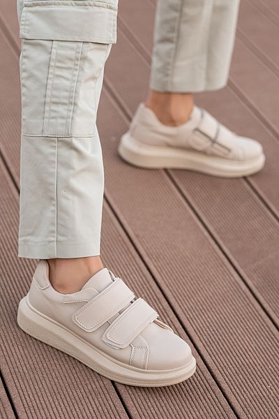 BOUIS Pantofi de damă, bej, cu curele duble, din piele, cu talpă moale, pantofi ușori eleganti pentru mers zilnic