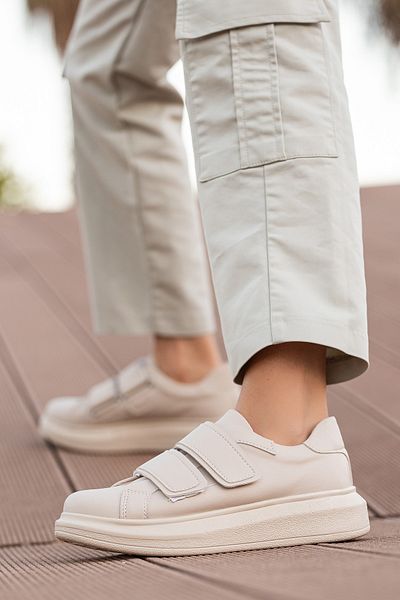 BOUIS Pantofi de damă, bej, cu curele duble, din piele, cu talpă moale, pantofi ușori eleganti pentru mers zilnic