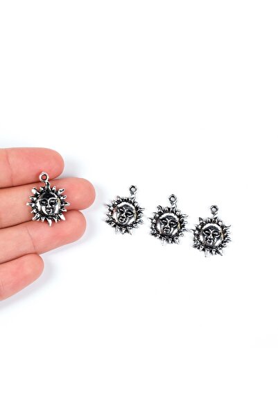 yfhobi 2 Adet - 23 Mm Güneş Desenli Metal Uç, Takı Malzemesi, Boyalı Gümüş Ka...