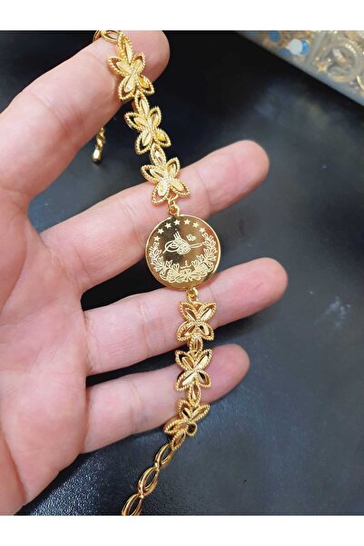 barisiva gold 22 Ayar Altın Kaplama Kelebekli Tuğralı Şık Bileklik