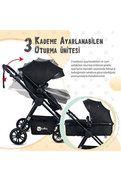 4KİDS Cool (seyahat) Sistem Bebek Arabası Travel Sistem Bebek Arabası Puset Siyah