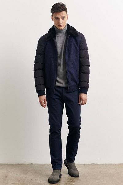 ALTINYILDIZ CLASSICS Ανδρικό παλτό Navy Blue - Standard Fit, Stand γιακά, Γούνινο