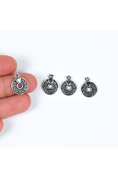 yfhobi 5 Adet - 15 Mm Yuvarlak Desenli Metal Uç, Takı Malzemesi, Boyalı Gümüş...