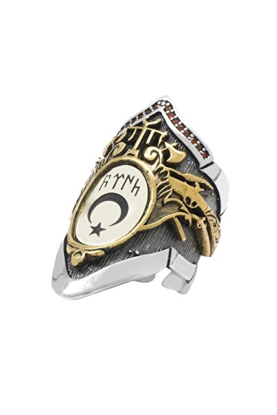 Tesbihane Arma Tasarım "türk" Yazılı Ve "ayyıldız" Temalı 925 Ayar Gümüş Okçu (zihgir) Yüzüğü