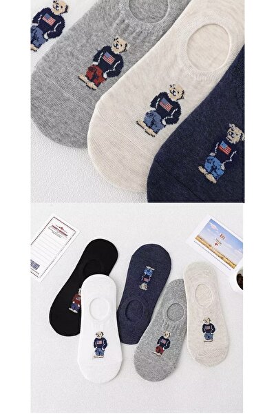 dm del more 5 Pairs of Women's Teddy Bear Patterned Washable Invisible Ballet Socks
