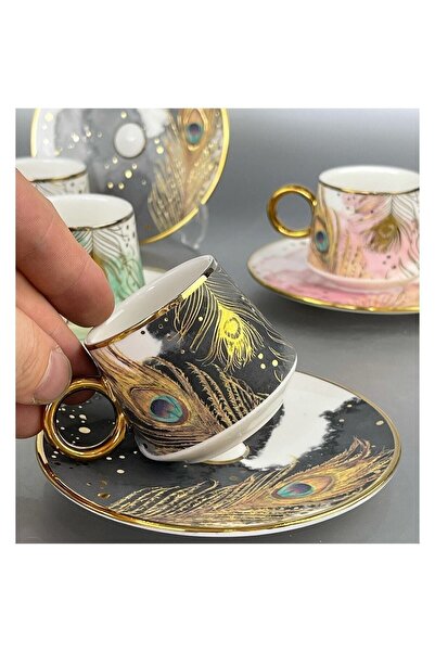 ACAR Astera Tavuskuşu 6 Kişilik 90ml Porselen Kahve Fincanı Takımı 0128