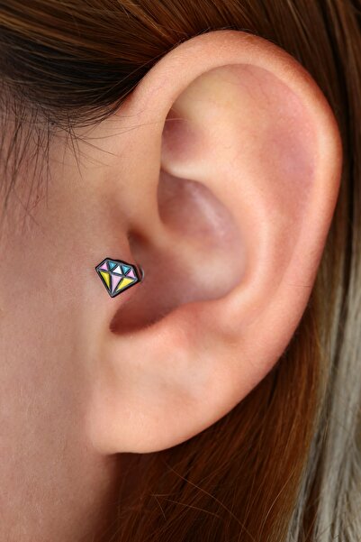 Vilma Aksesuar Cerrahi Çelik Elmas Tragus Piercing (6mm)