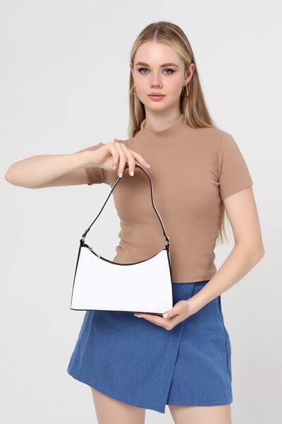 Güce White Crocodile Patterned Baguette Baguette Hand and Shoulder Bag Gc009001k