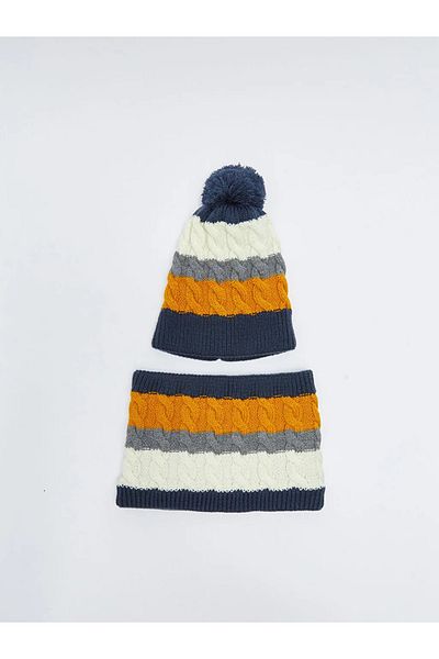 LC Waikiki Color Blocked Pompom Boy's Beret and Neck Collar