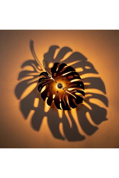 hü ma tasarım ve aksesuar Güz Yaprak Desenli Yansıtma Tasarımlı Doğal Ahşap Mdf Lazer Rustik Salon Aplik Duvar Dekoru