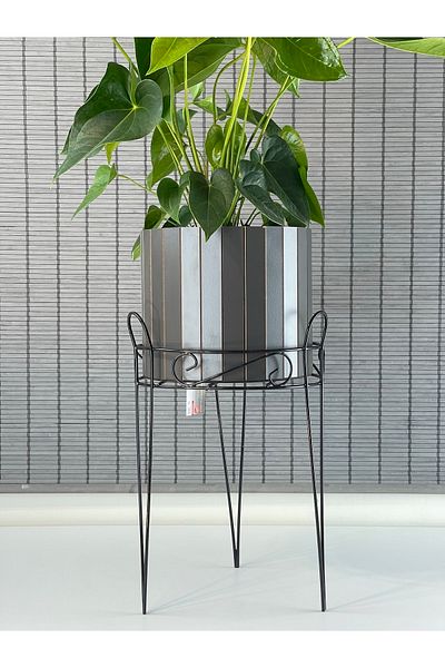 Bahçem 25.5x50cm Decorative Wrought Iron Wooden Flower Pot and Flower Pot Stand