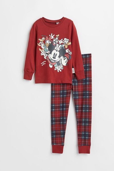 Pink Hippo Kids Set de pijamale pentru copii, unisex, cu imprimeu în carouri, Mickey și prieteni