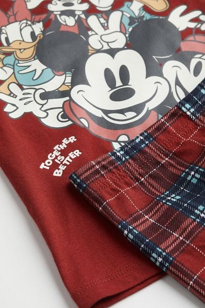 Pink Hippo Kids Set de pijamale pentru copii, unisex, cu imprimeu în carouri, Mickey și prieteni
