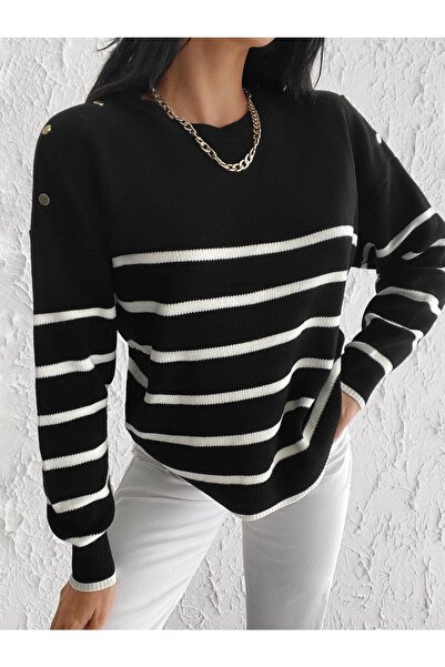 Bianco Lucci Women's Stone Embroidered Sweater Striped Knitwear Sweater 20223172