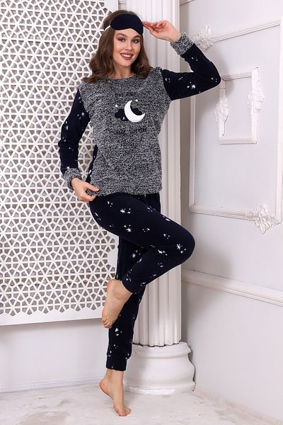 Wordex Fwn 3014 Set de pijamale pentru femei din pluș Welsoft fleece iarnă cu model lunar