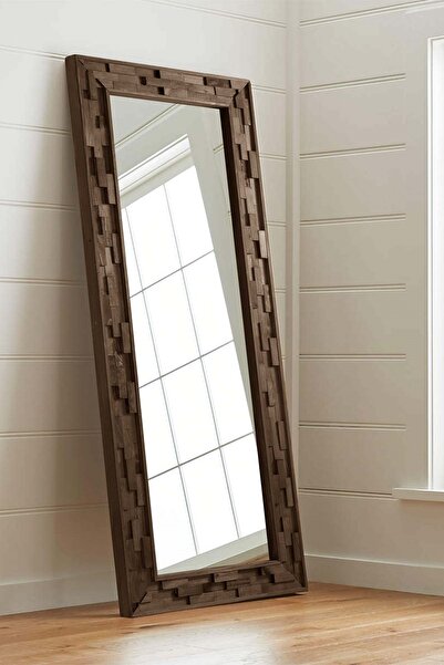 Resmo Jenga Ceviz Doğal Ağaç Masif 58x148 Cm Tahta Parçacıklı Salon Ofis Mutfak Duvar Konsol Boy Aynası