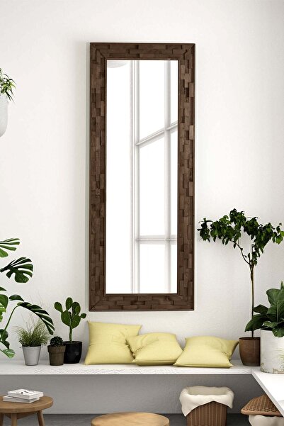 Resmo Jenga Ceviz Doğal Ağaç Masif 58x148 Cm Tahta Parçacıklı Salon Ofis Mutfak Duvar Konsol Boy Aynası