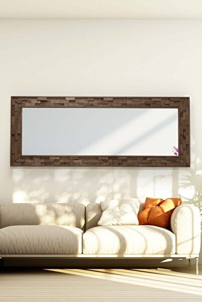 Resmo Jenga Ceviz Doğal Ağaç Masif 58x148 Cm Tahta Parçacıklı Salon Ofis Mutfak Duvar Konsol Boy Aynası