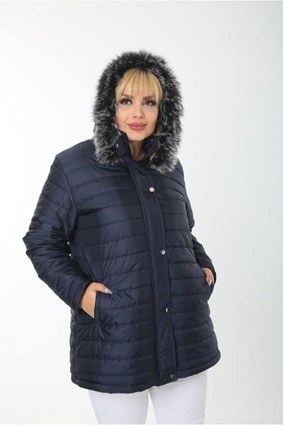 By Alba Collection Women's Navy Blue Wool Curly Puffer Jacket