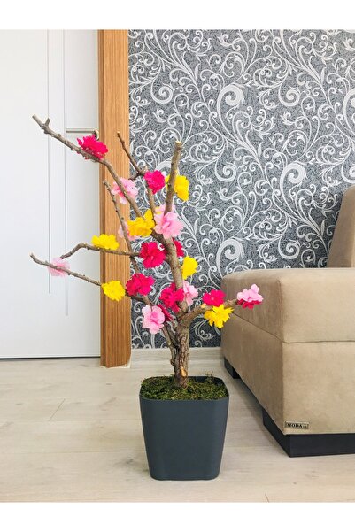 Asenya Yapay Çiçek 1 Adet 40-80 Cm Karışık Renk Bahar Dalı Yapay Bitki Ağaç B...