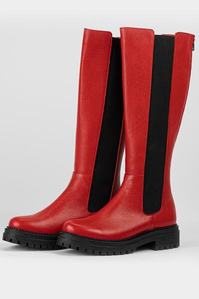 TUNAELLİ Kadın Kırmızı Hakiki Doğal Deri 35-41 Numara Çizme