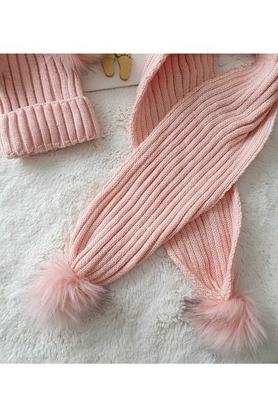 VOSVOSBABYSTORE Powder Pompom Scarf Beanie Set