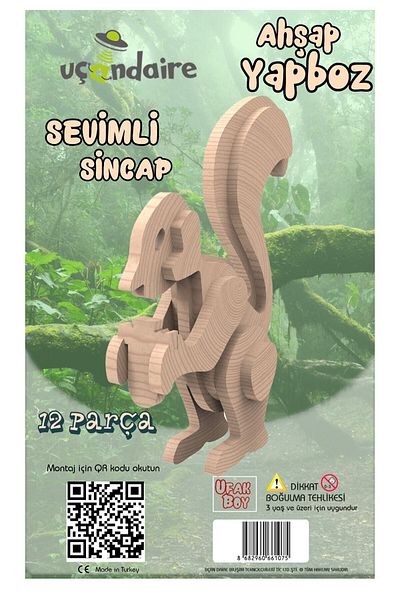 Uçandaire Wooden 3d Jigsaw Puzzle 12 Pieces Cute Squirrel