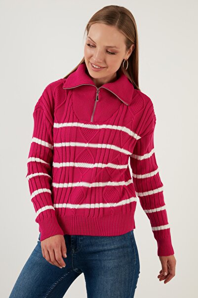 Lela Смугастий светр з коміром на блискавці, в'язаний трикотаж 63622458