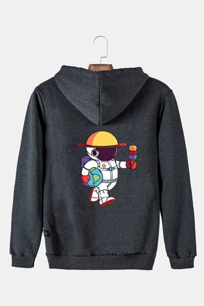 COLLIE Hanorac unisex cu glugă afumată, cu imprimeu astronaut pe spate, slim ...
