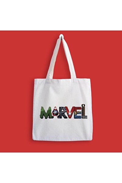 designedfy Marvel Logo Baskılı Bez Çanta